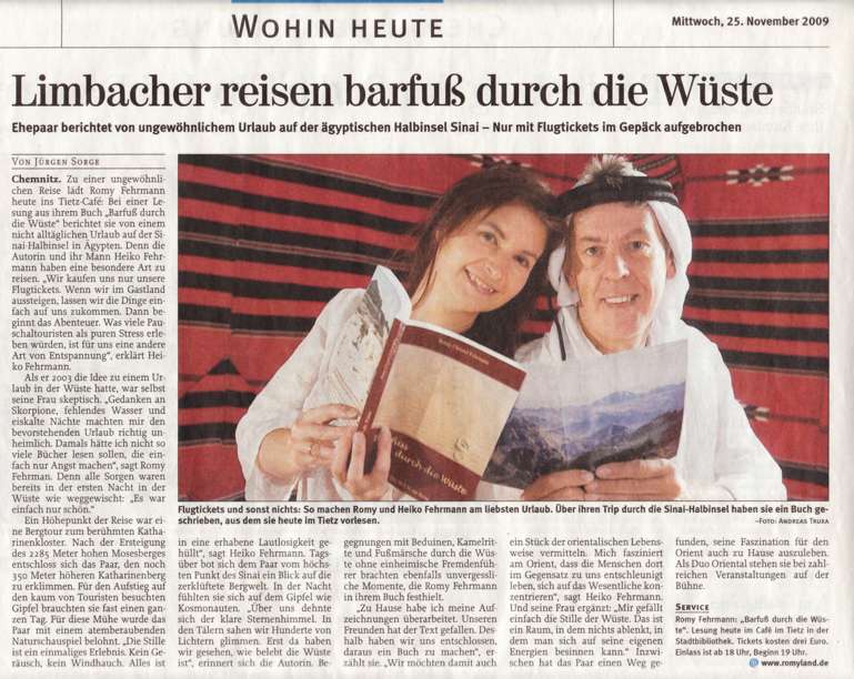 Presseartikel FREIE PRESSE, Limbacher reisen barfuss durch die Wste