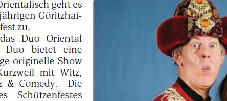Presseartikel im WOCHENSPIEGEL, Duo Oriental zum Gritzhainer Schtzenfest